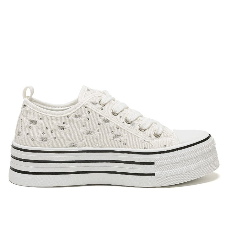 Smile Favorites Sneakers Wit Denim Plateau