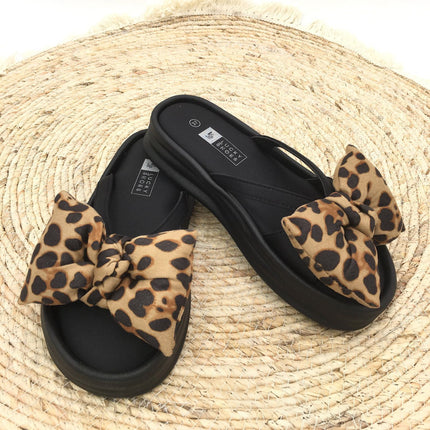 Smile Favorites Teenslippers Zwart Strik Leopard