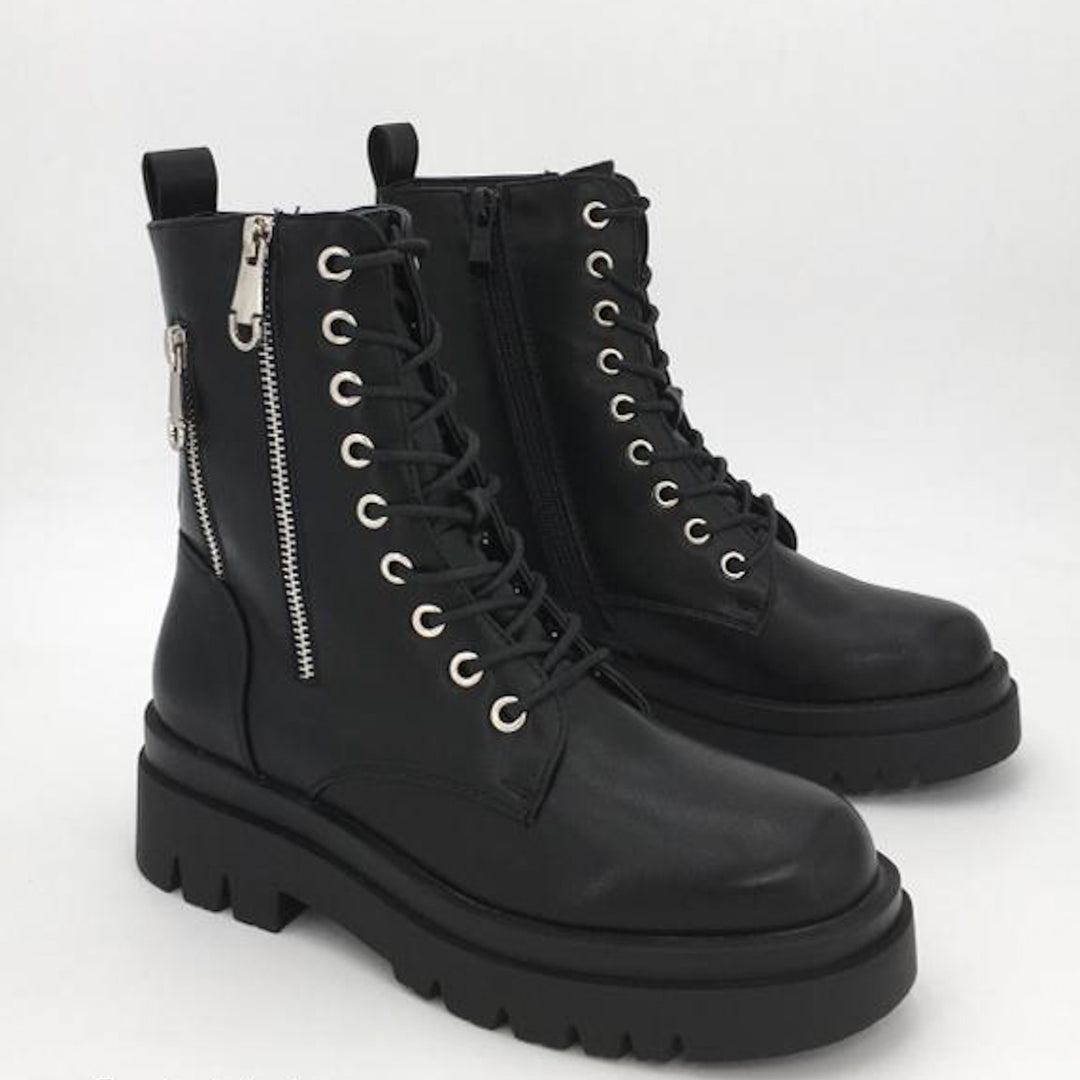 Smile Favorites Veterboots Dubbele Zilveren Rits Zwart