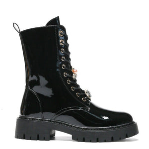 Smile Favorites Veterboots Zwart Lak Broches