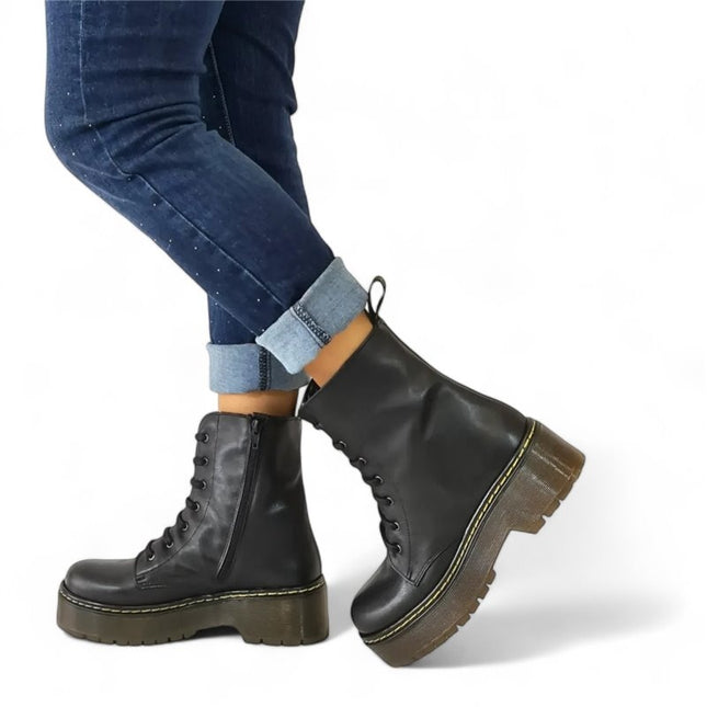 Smile Favorites Veterboots Zwart Leer Plateau