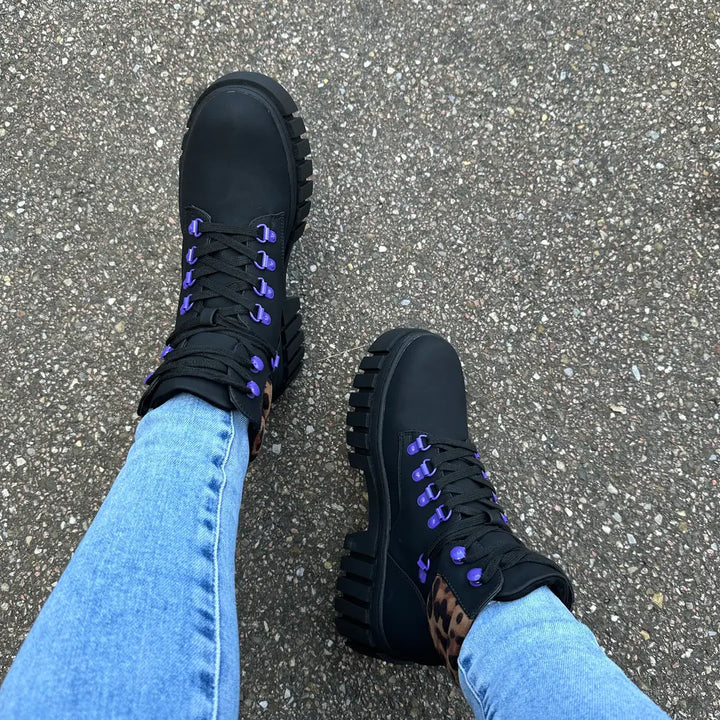 Smile Favorites Veterboots Zwart Plateau Leo Lila