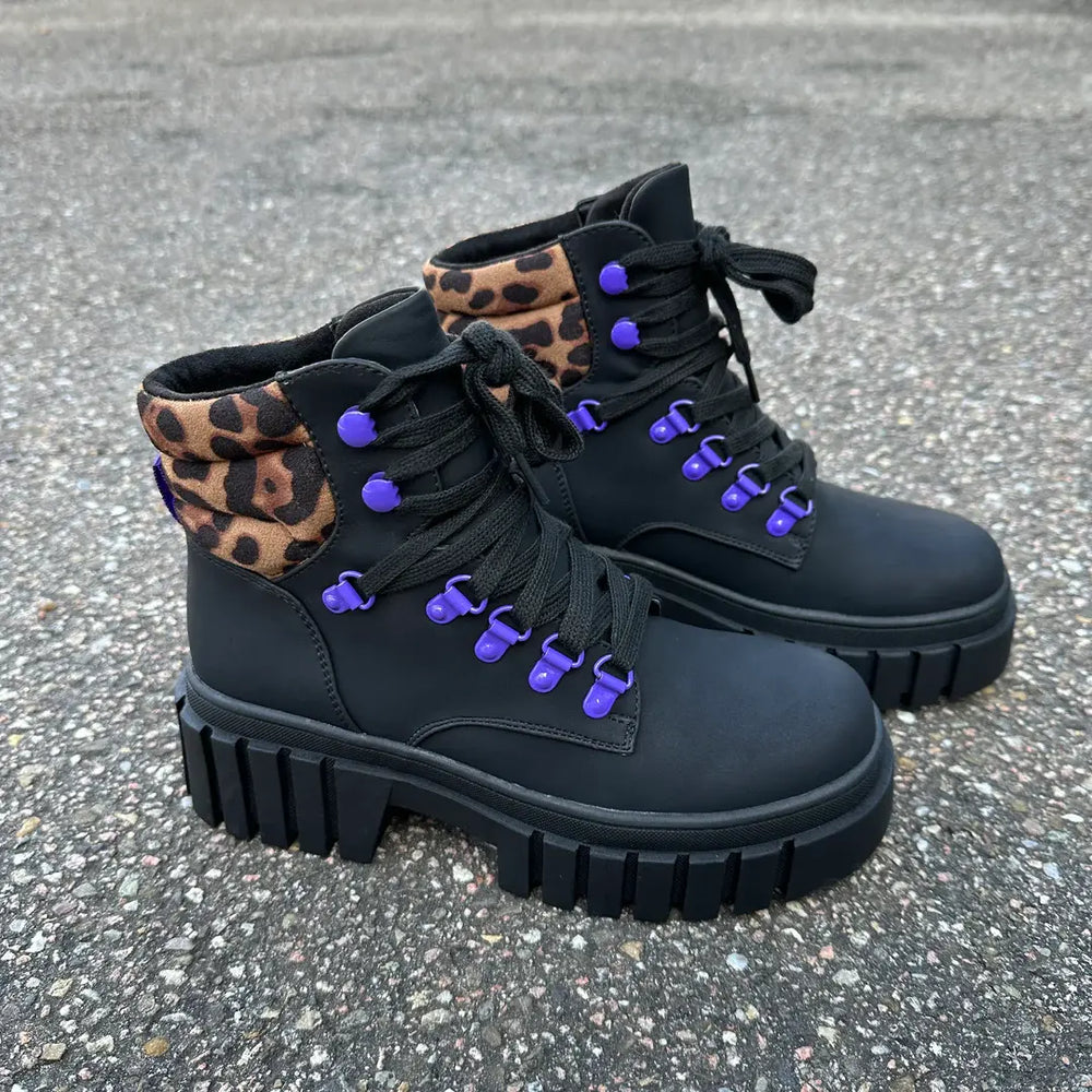Smile Favorites Veterboots Zwart Plateau Leo Lila