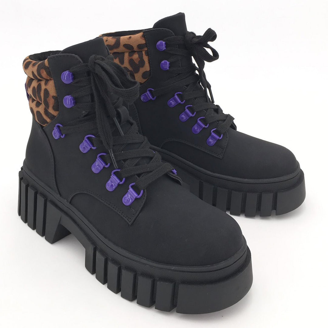 Smile Favorites Veterboots Zwart Plateau Leo Lila