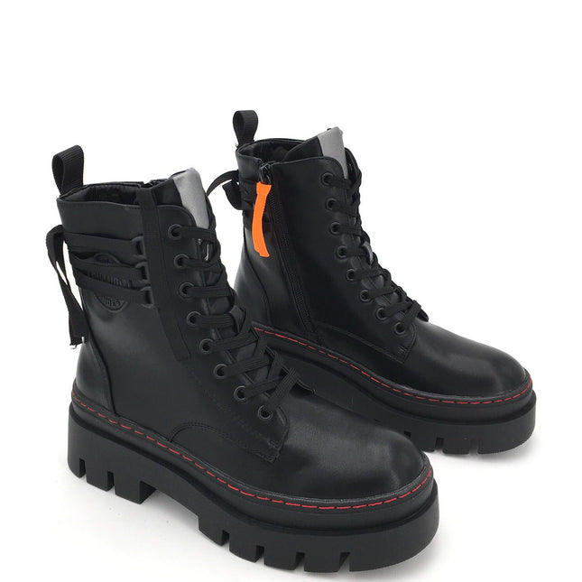 Smile Favorites Veterboots Zwart Plateau Veter Back