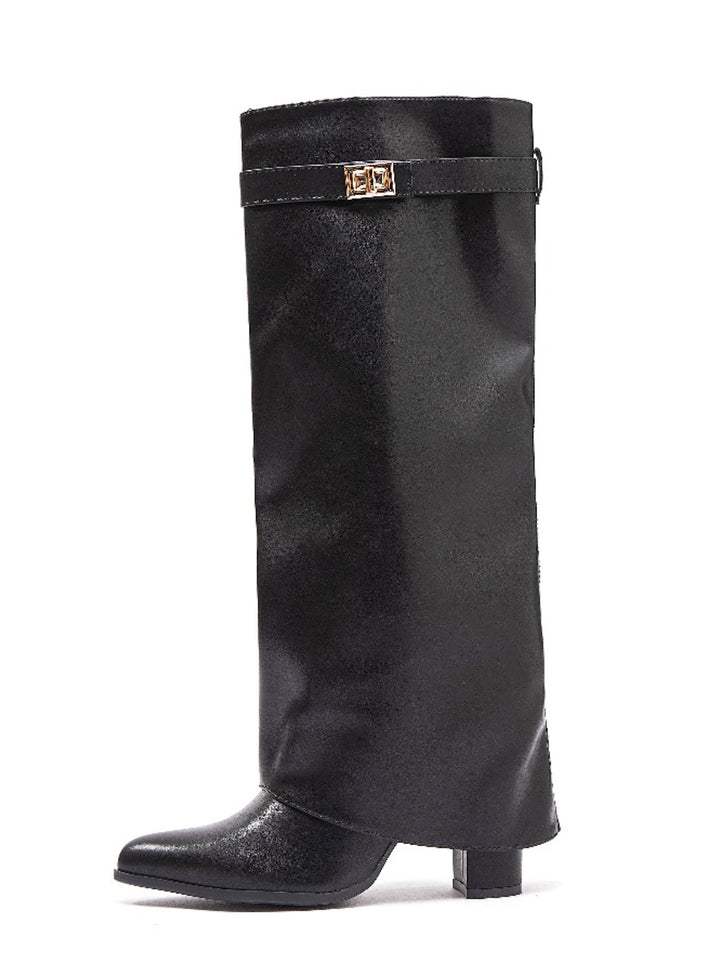 Smile Favorites Zwarte Hoge Laarzen Flap Gouden Gesp