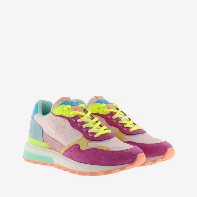 VICTORIA Sneakers Luna Nylon Multicolor Rosa Split Leather