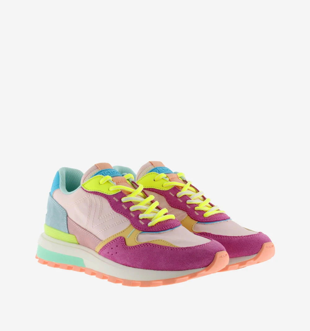 VICTORIA Sneakers Luna Nylon Multicolor Rosa Split Leather