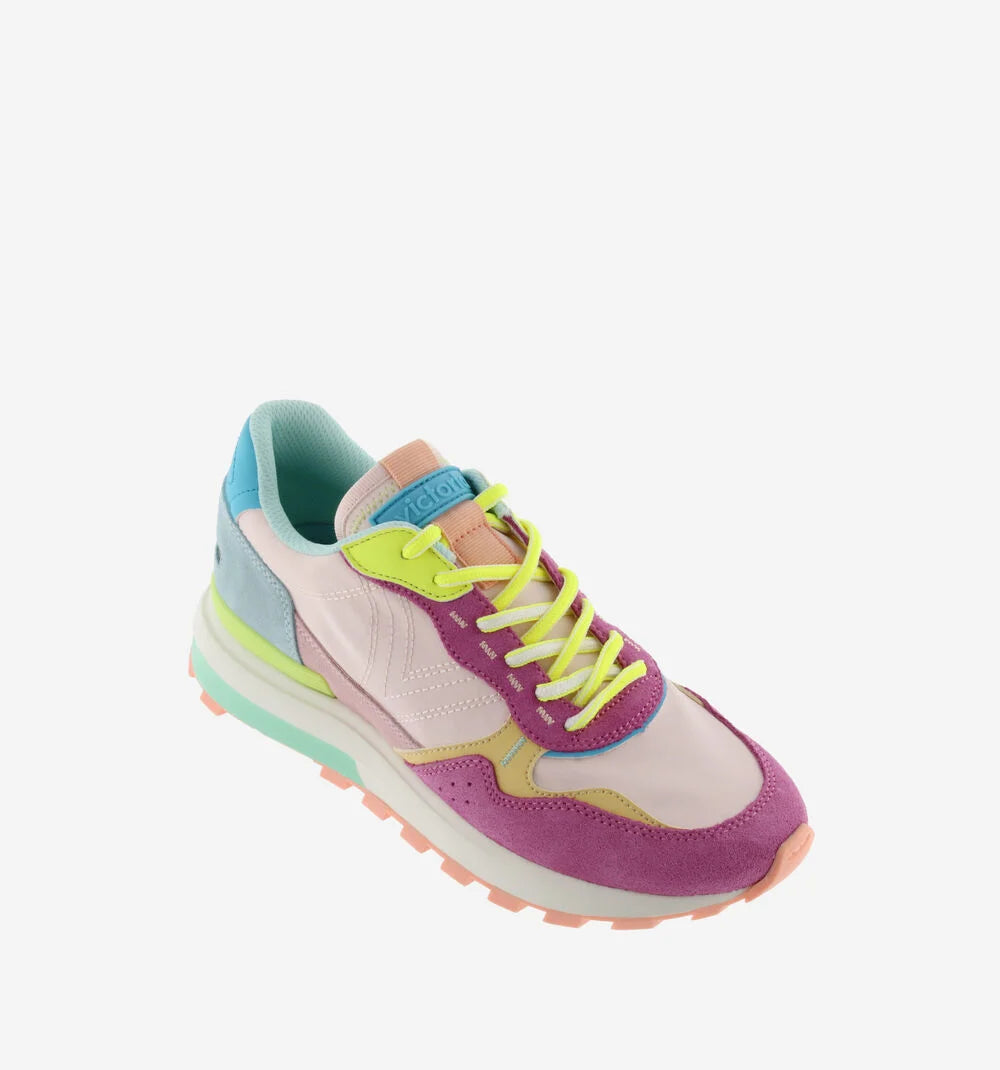 VICTORIA Sneakers Luna Nylon Multicolor Rosa Split Leather