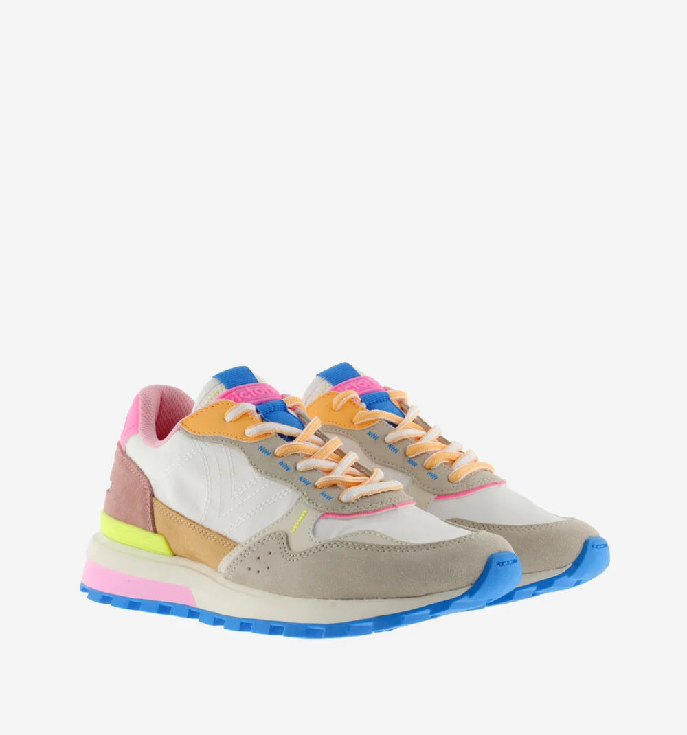 VICTORIA Sneakers Luna Nylon Wit Split Leather