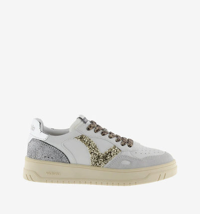 VICTORIA Sneakers White Split Leather Glitter Leopard