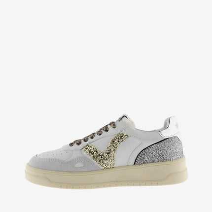 VICTORIA Sneakers White Split Leather Glitter Leopard