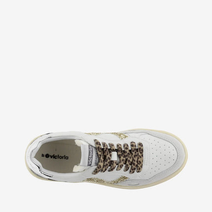 VICTORIA Sneakers White Split Leather Glitter Leopard