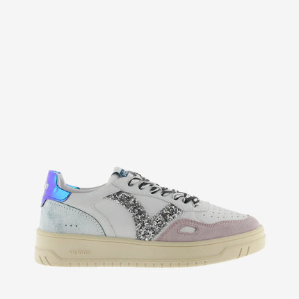 VICTORIA Sneakers White Split Leather Glitter Zebra