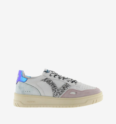 VICTORIA Sneakers White Split Leather Glitter Zebra
