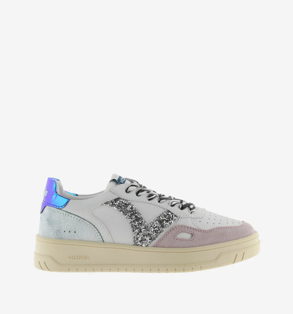 VICTORIA Sneakers White Split Leather Glitter Zebra