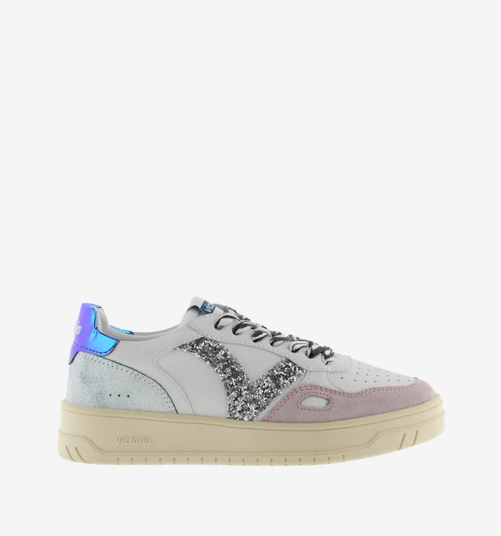 VICTORIA Sneakers White Split Leather Glitter Zebra
