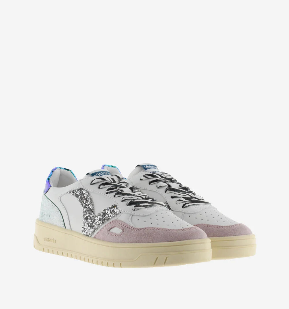 VICTORIA Sneakers White Split Leather Glitter Zebra