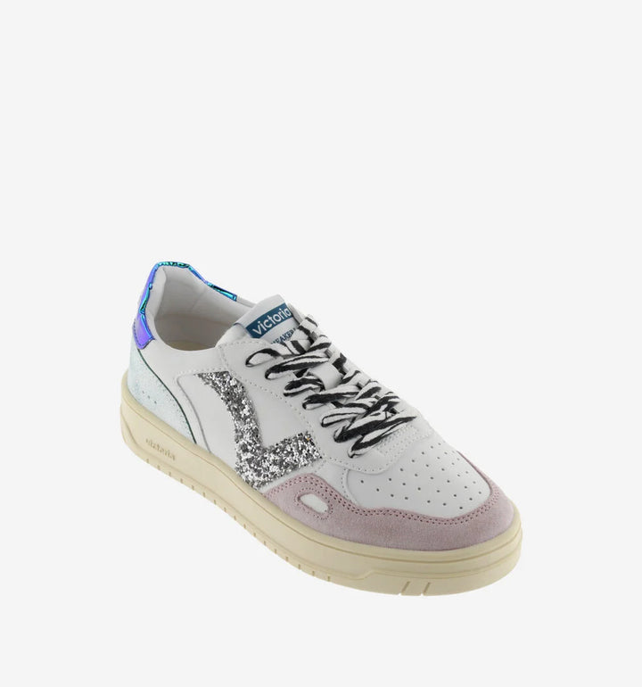 VICTORIA Sneakers White Split Leather Glitter Zebra