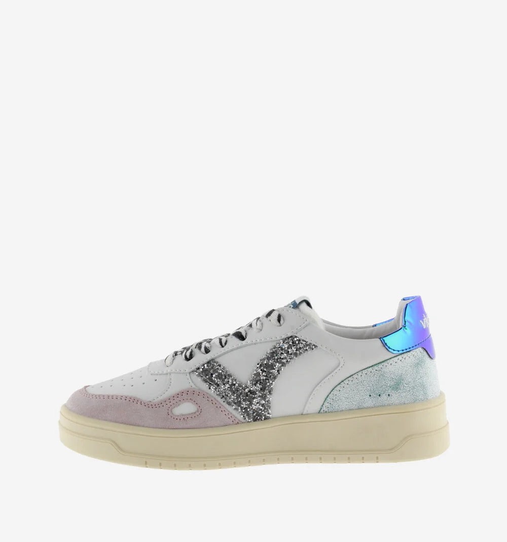 VICTORIA Sneakers White Split Leather Glitter Zebra