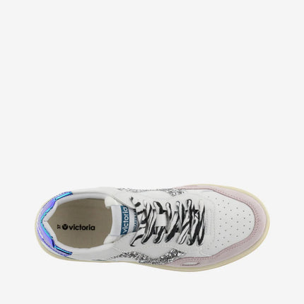 VICTORIA Sneakers White Split Leather Glitter Zebra