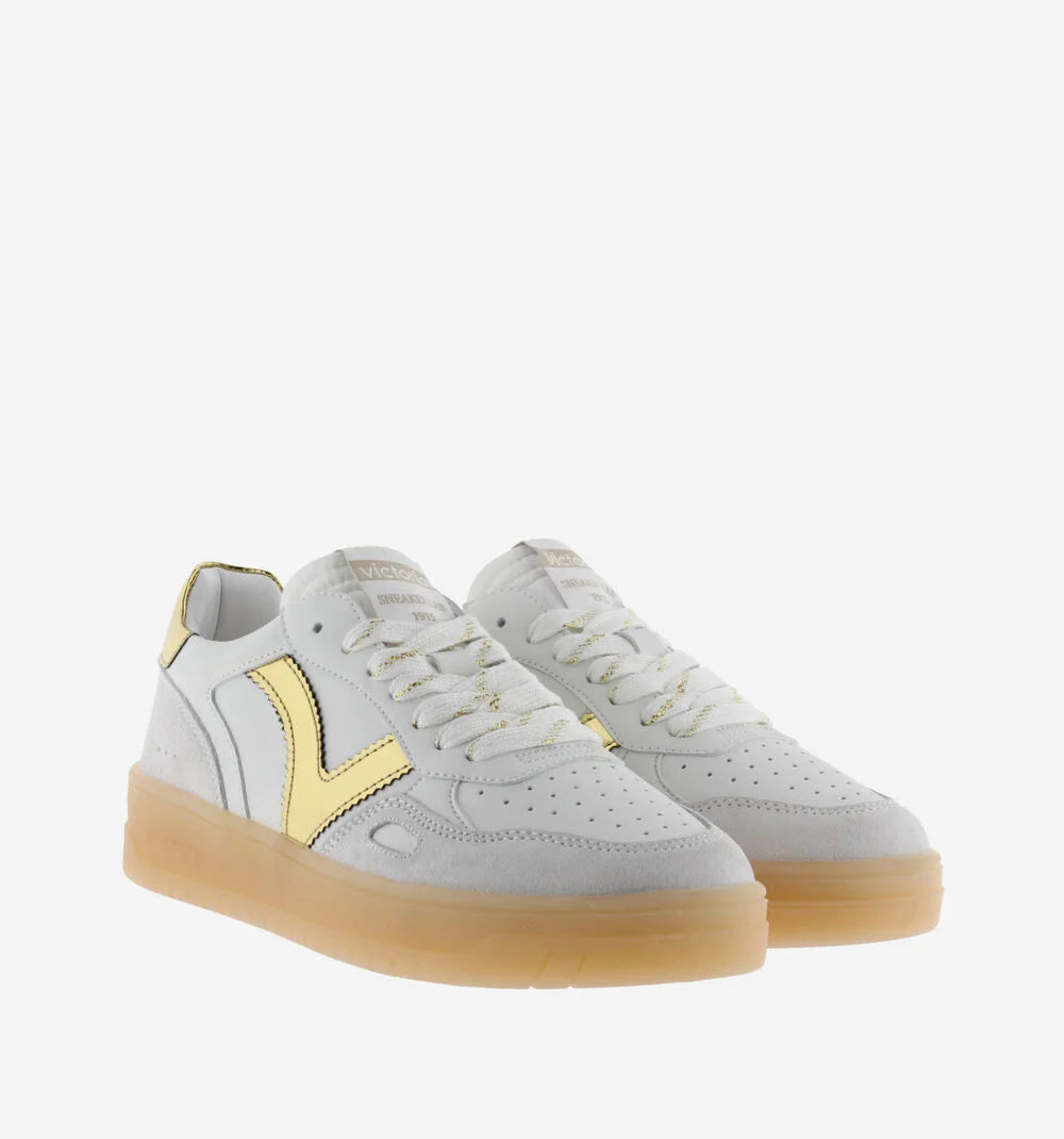 VICTORIA Sneakers White Split Leather Gold