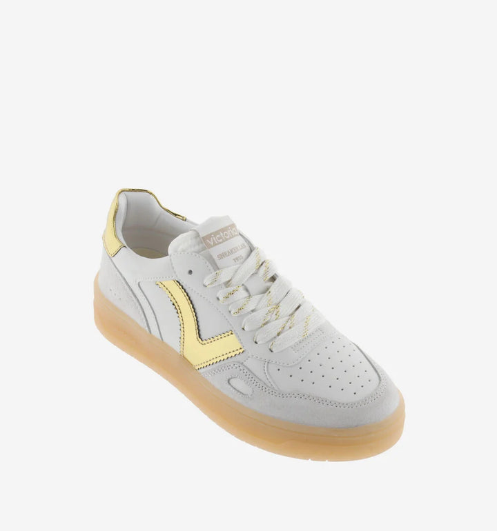 VICTORIA Sneakers White Split Leather Gold