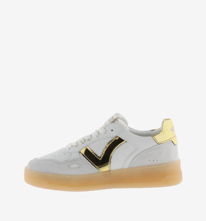 VICTORIA Sneakers White Split Leather Gold