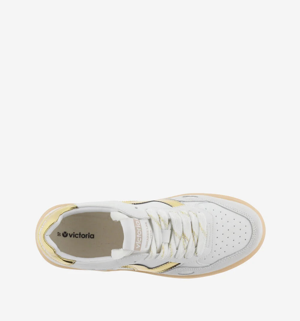 VICTORIA Sneakers White Split Leather Gold